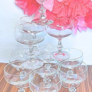 RARE Large Set of 11 - MCM Bamboo Stem Georgian Libby Style Champagne Coupes